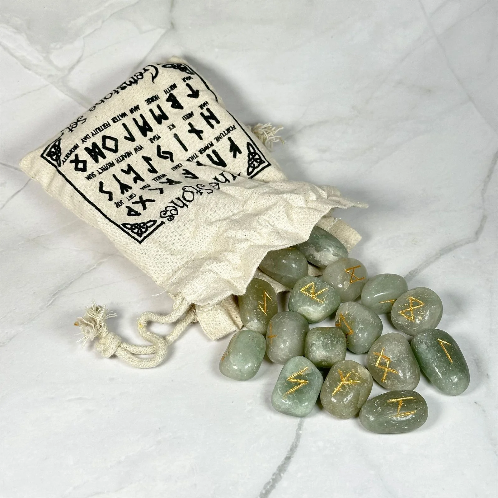 Runes en Aventurine Verte et pochette - Image 2
